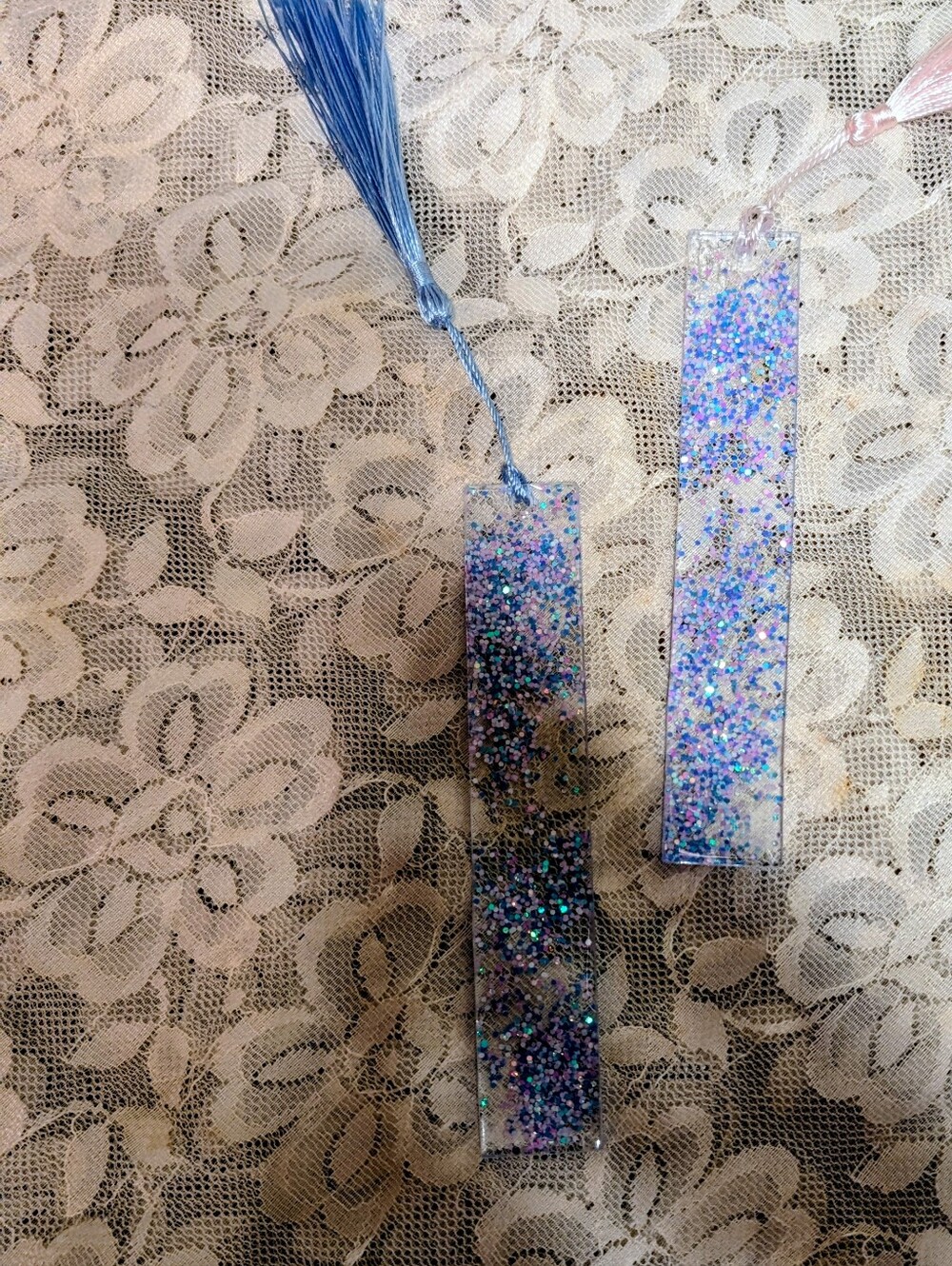 Handcrafted Set of Glitter Bookmarks-Blue&Pink